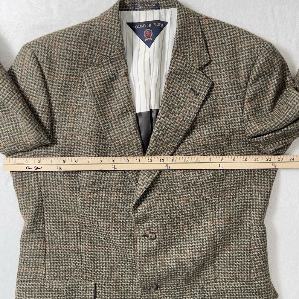 Tommy Hilfiger Houndstooth Tweed Blazer Jacket Mens Sz 42L Olive 2 Button Vtg - Picture 12 of 16